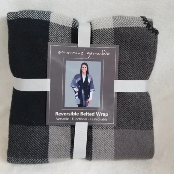 Emanuel Geraldo Reversible Belted Versatile Wrap One Size Womens Black - Picture 1 of 4